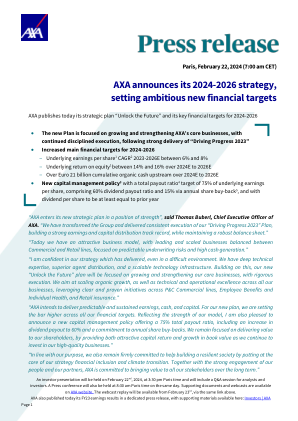 AXA - 2024-2026 年战略计划 - 新闻稿